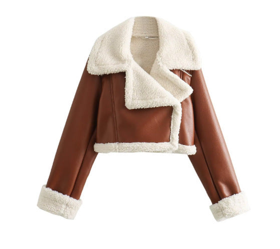 Fur Integrated Short Street Hot Girl Motorcycle Clothing Coat - Bellarte Enchanté Fur Integrated Short Street Hot Girl Motorcycle Clothing Coat